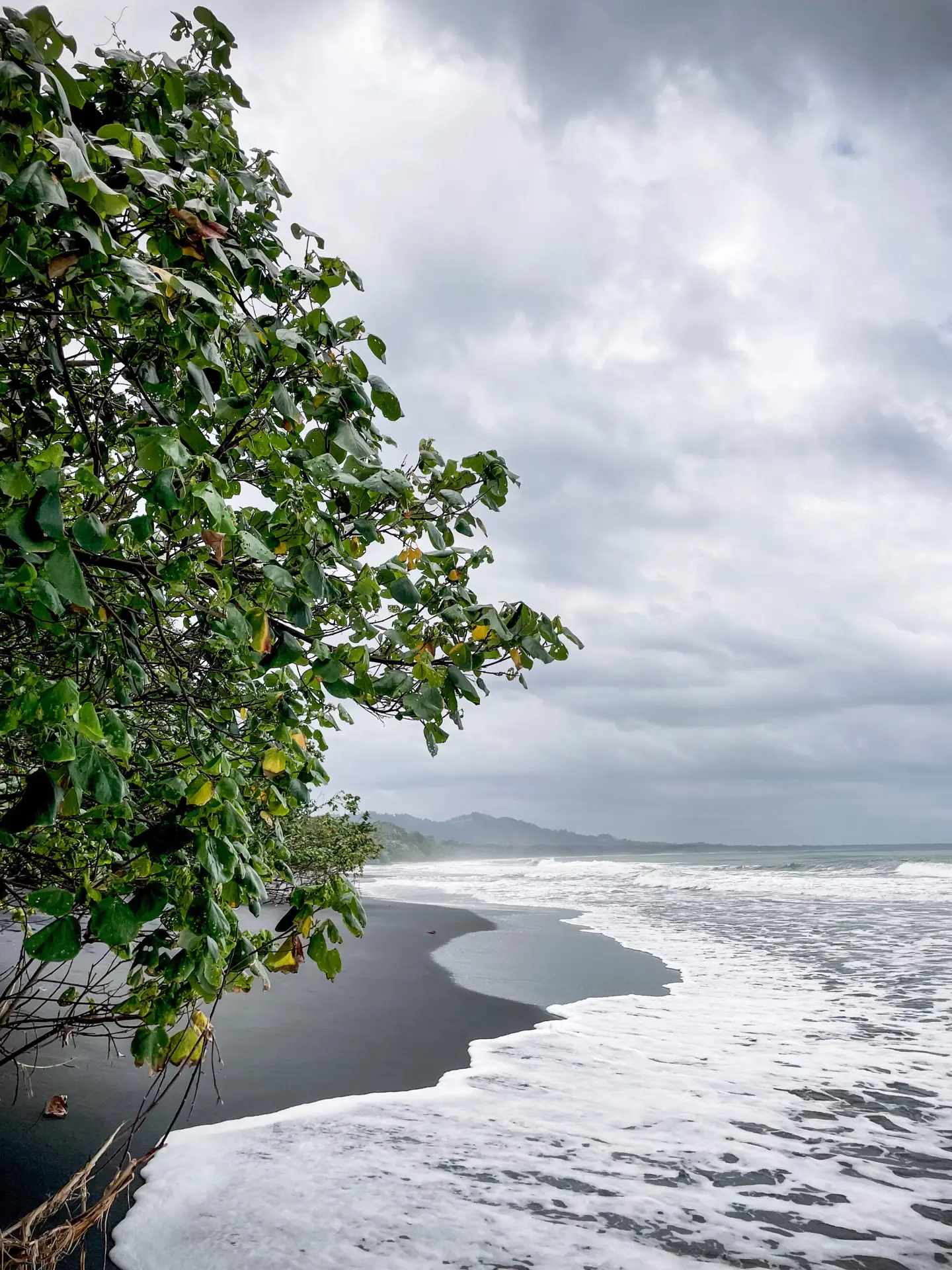 Volcanic, black sand beach in Puerto Viejo, Costa Rica