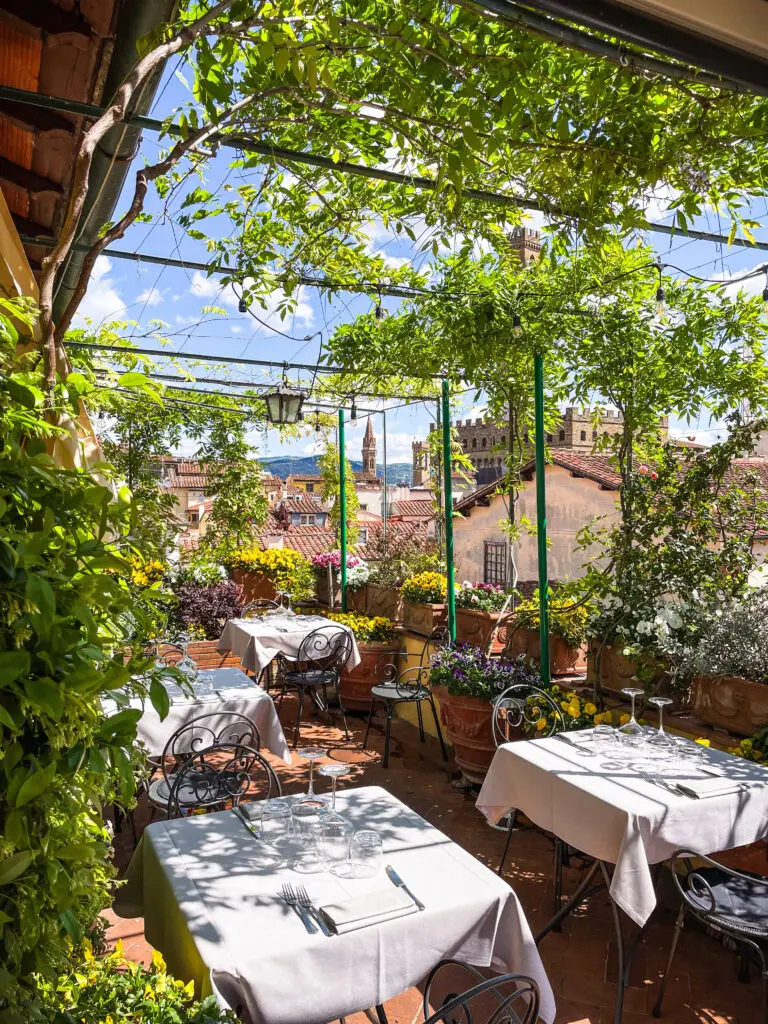 Beautiful outdoor terrace at Osteria delle Tre Panche in Florence