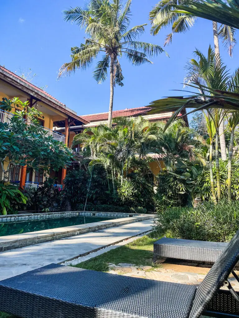 Pool area at Botchan Hostel in Kuta Lombok