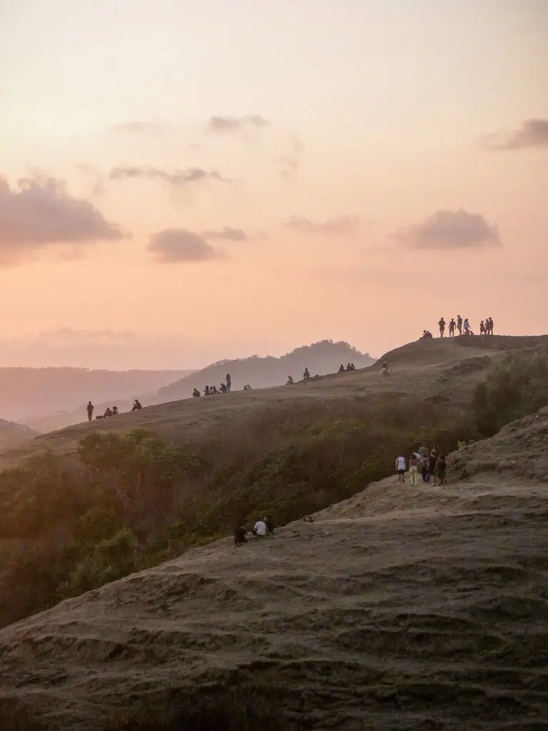 Sunset crowd on Merese Hill in Kuta Lombok