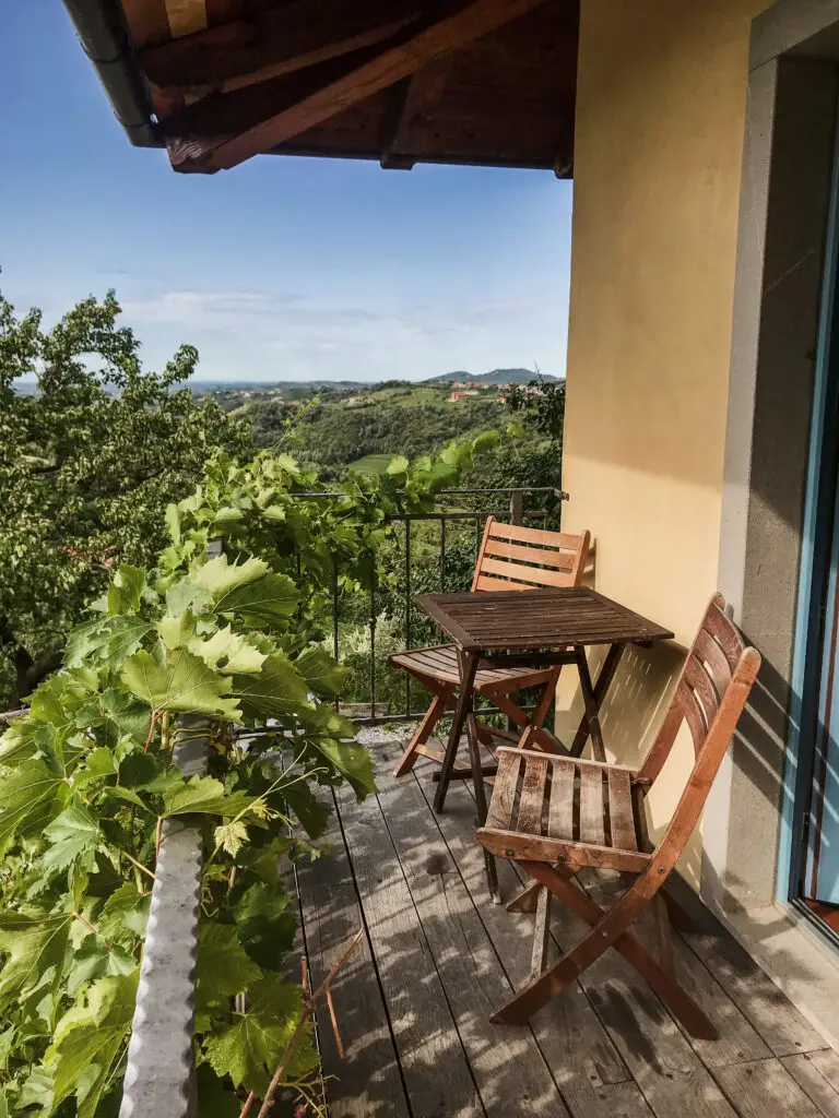 A balcony with a view of vines in Goriska Brda, Slovenia