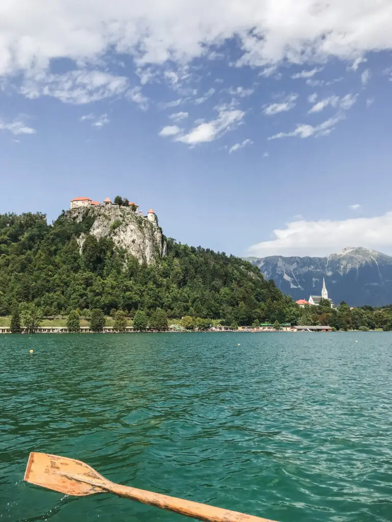 Lake Bled surrounded by majestic mountains