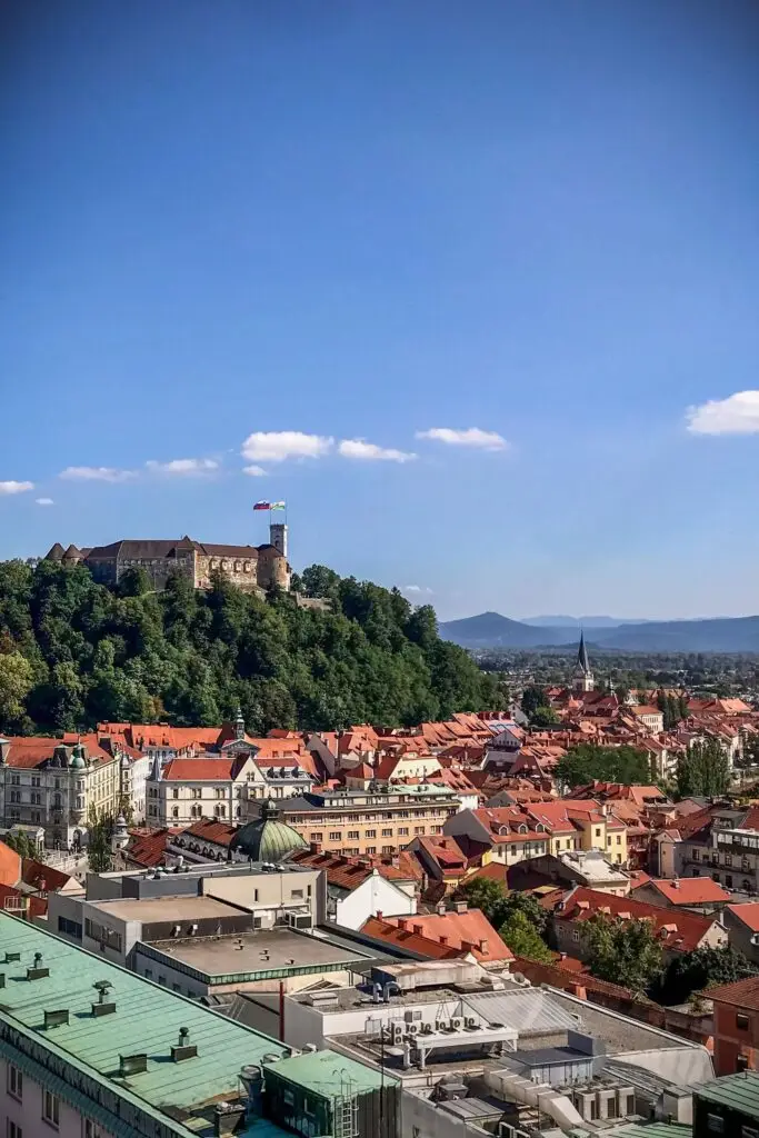 A view of Ljubljana in Slovenia with the Ljubljana castle in the background 