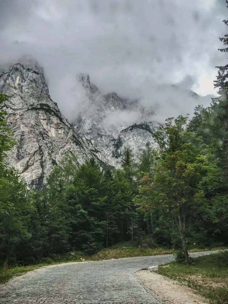 Serpentine roads leading you through the Julian Alps in Slovenia