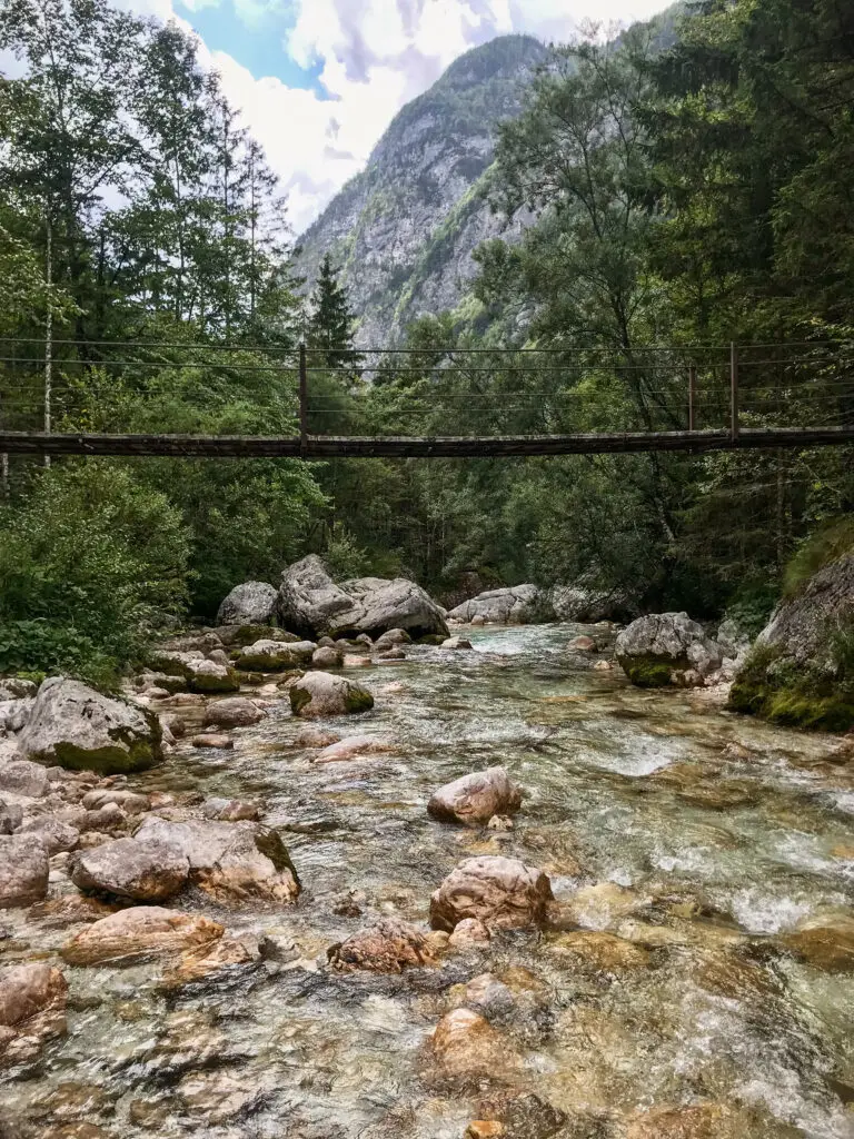 Crystal clear river flowing in the Slovenian mountains