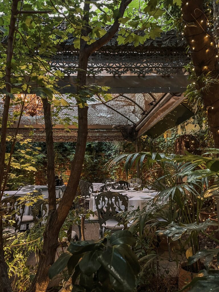 A garden terrace of a restaurant in Madrid