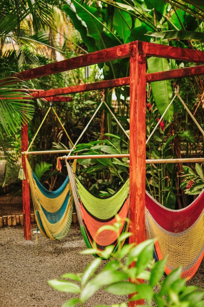 Hammock area at Paradiso Hostel in Laguna de Apoyo