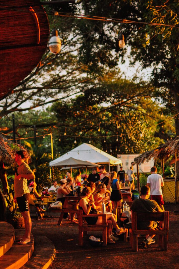 Crowd gathering for sunset at Playa Mangos